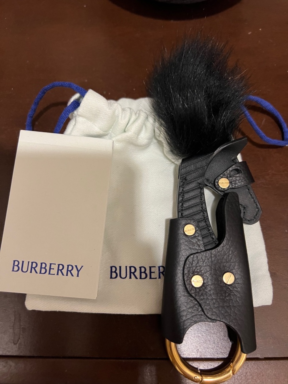 NWT black Burberry knight clip charm
